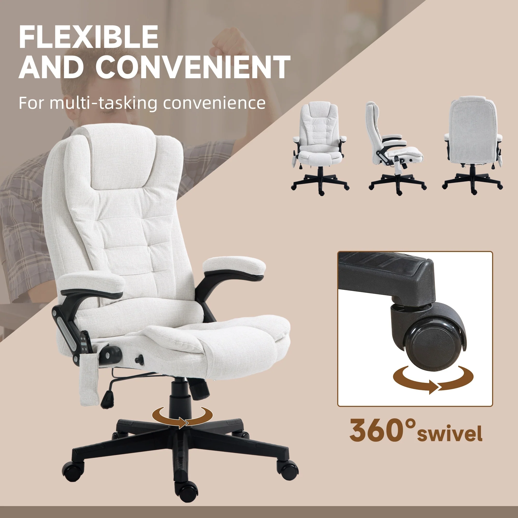 Comfortable Ergonomic Office Chair with Massage and Heat Function, Ideal for Long Working Hours and Back Pain Relief.