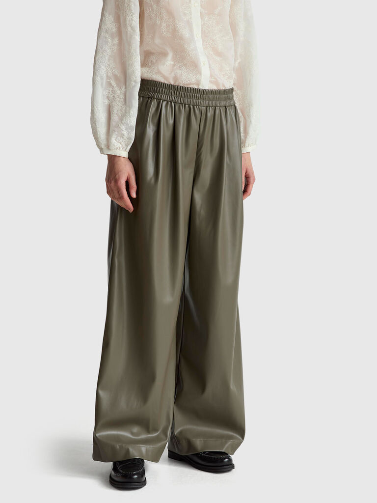 Trousers in imitation leather fabric
