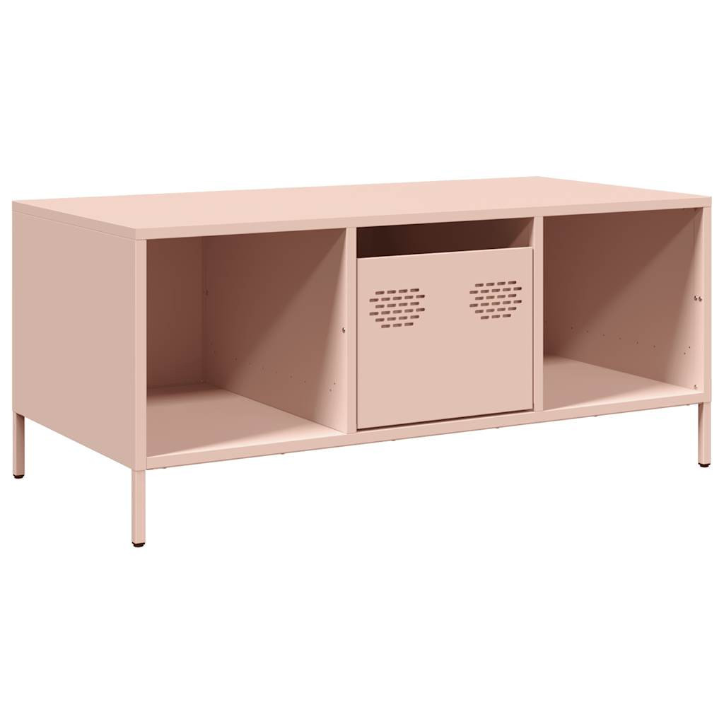 Stolik Kawowy Ława Stół Różowy Metalowy 101.5x50x43.5 Szuflady Przegródki