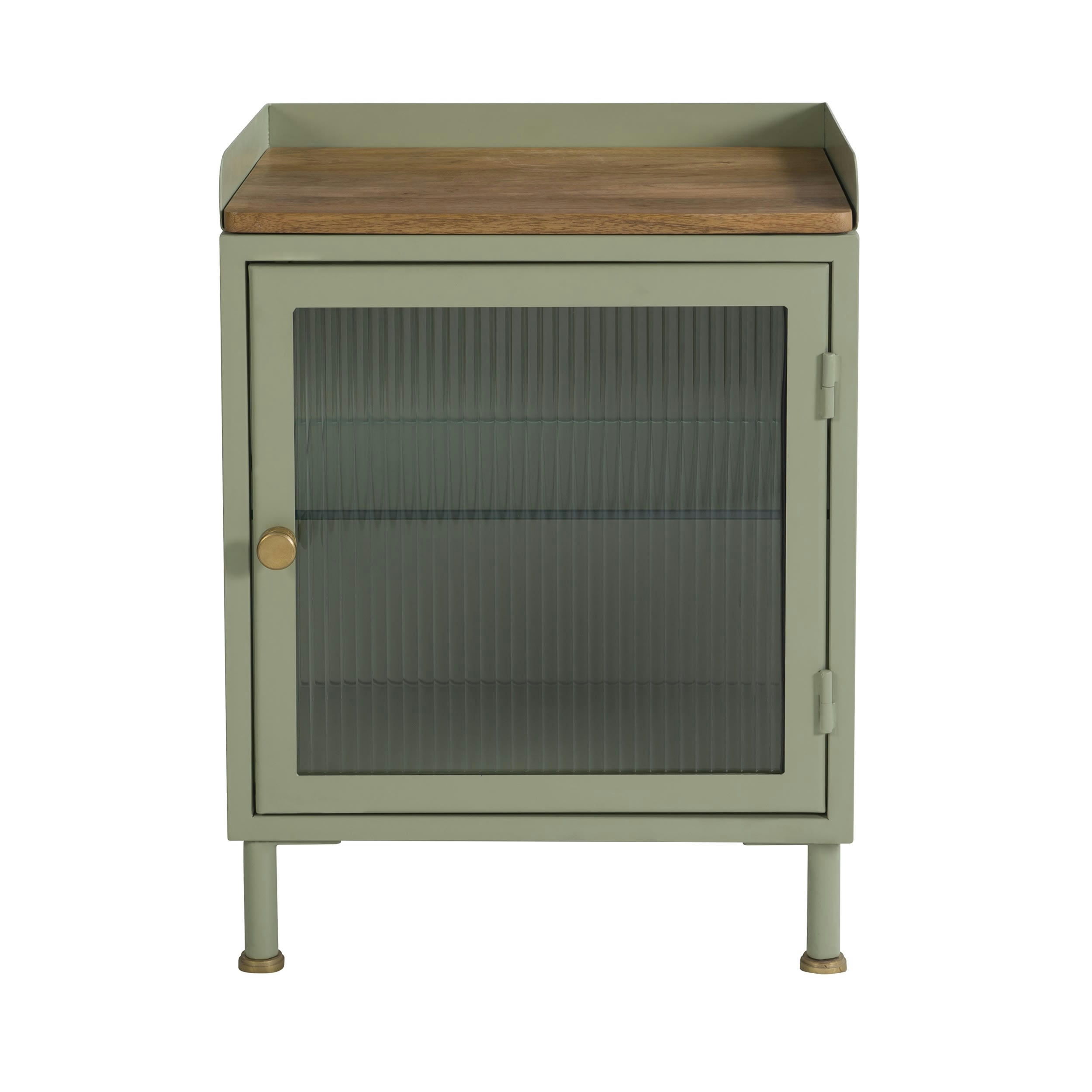 MARNIE - Table de chevet en verre, métal et bois 1 porte