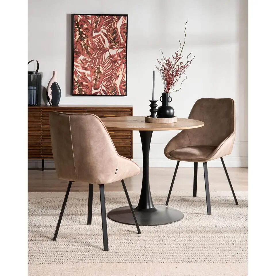 TERLTON - Eetkamerstoel set van 2 - Beige - Fluweel