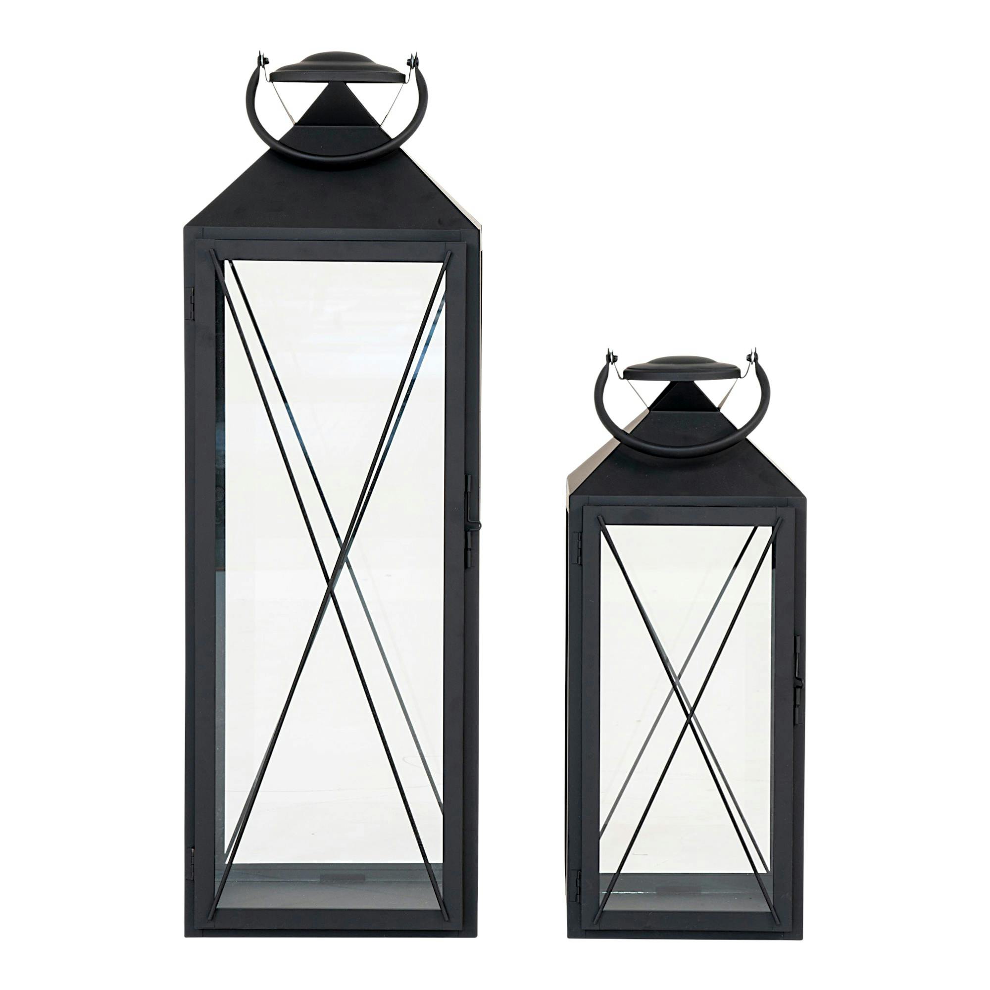Lanterne décorative métal noir à poignée (lot de 2)