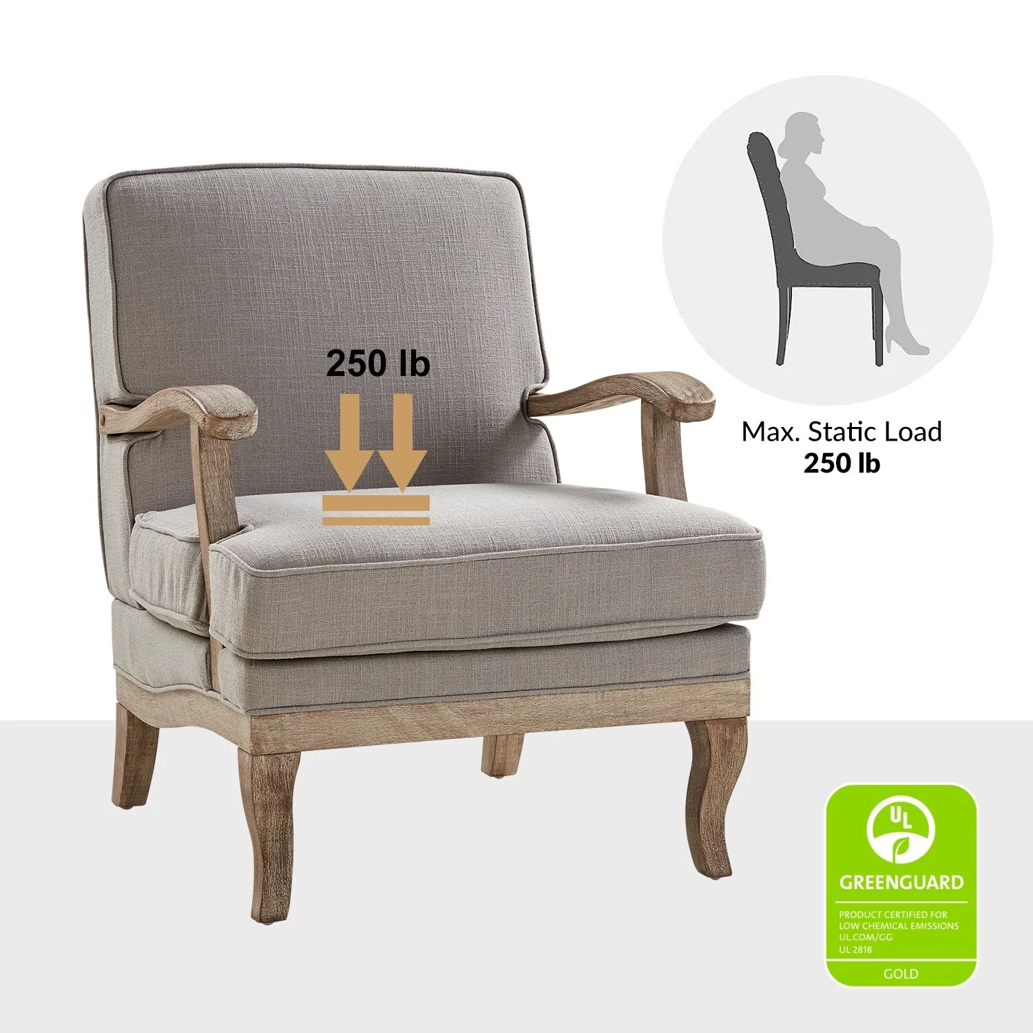 Rinaldo Farmhouse Polyester Armchair with Comfortable Backrest and Cushion Set of 2 by HULALA HOME