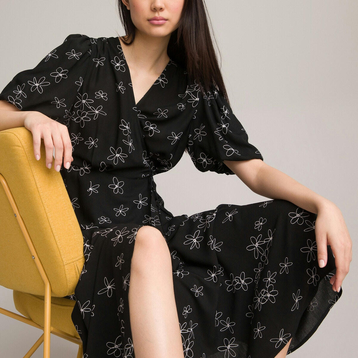 Robe portefeuille longue, imprimé fleurs