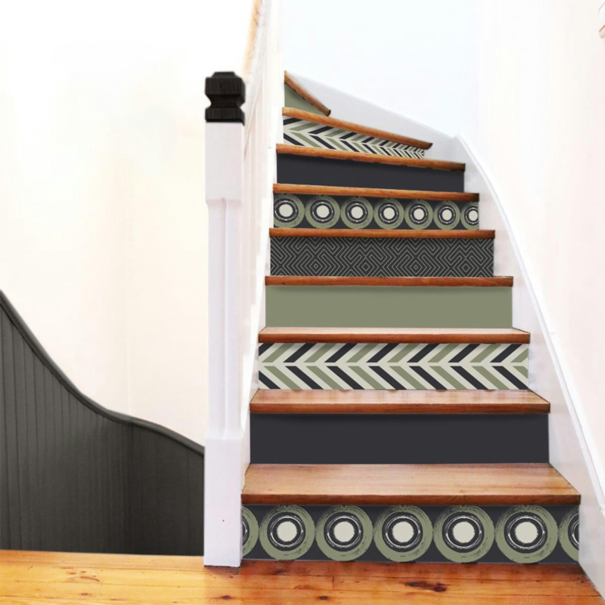 MIX ETHN'OLIVE - Lot de 5 Contremarches MIX H 15xL100cm Vert Graphique