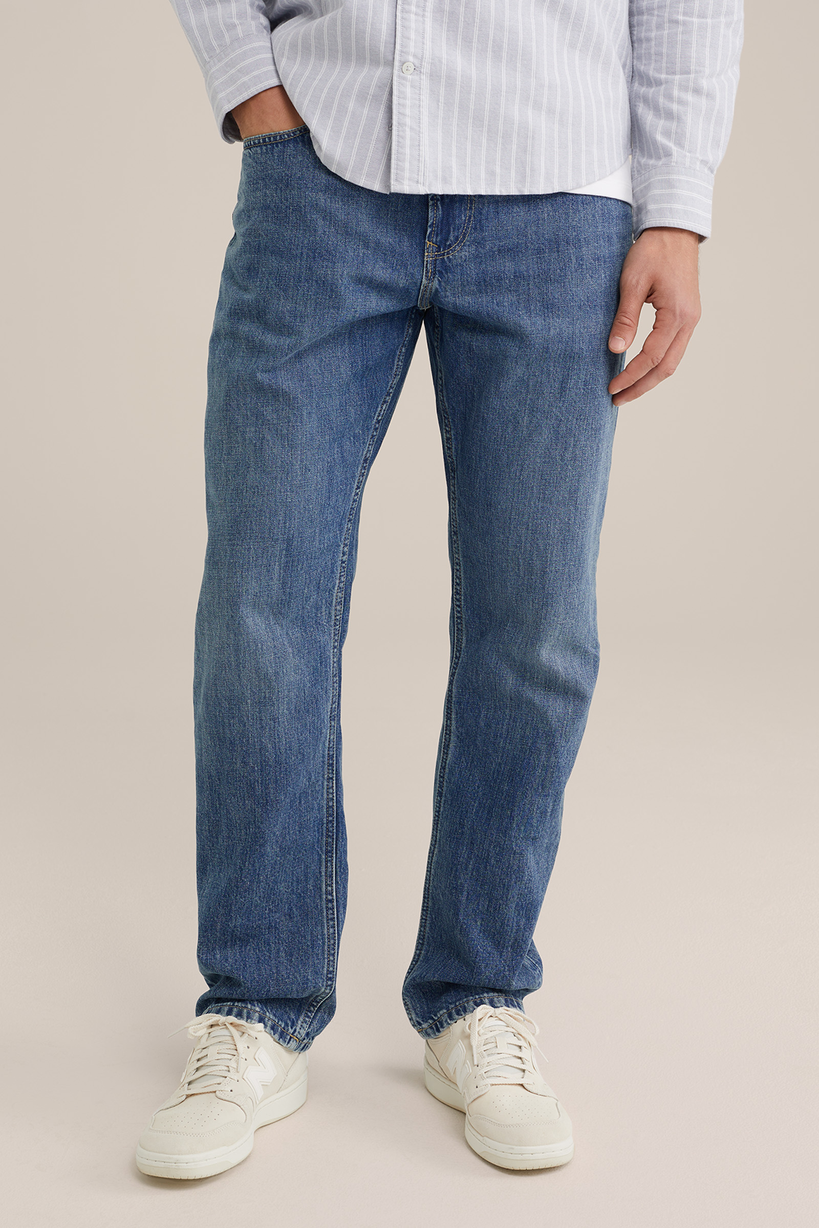 Heren regular fit jeans van linnenmix