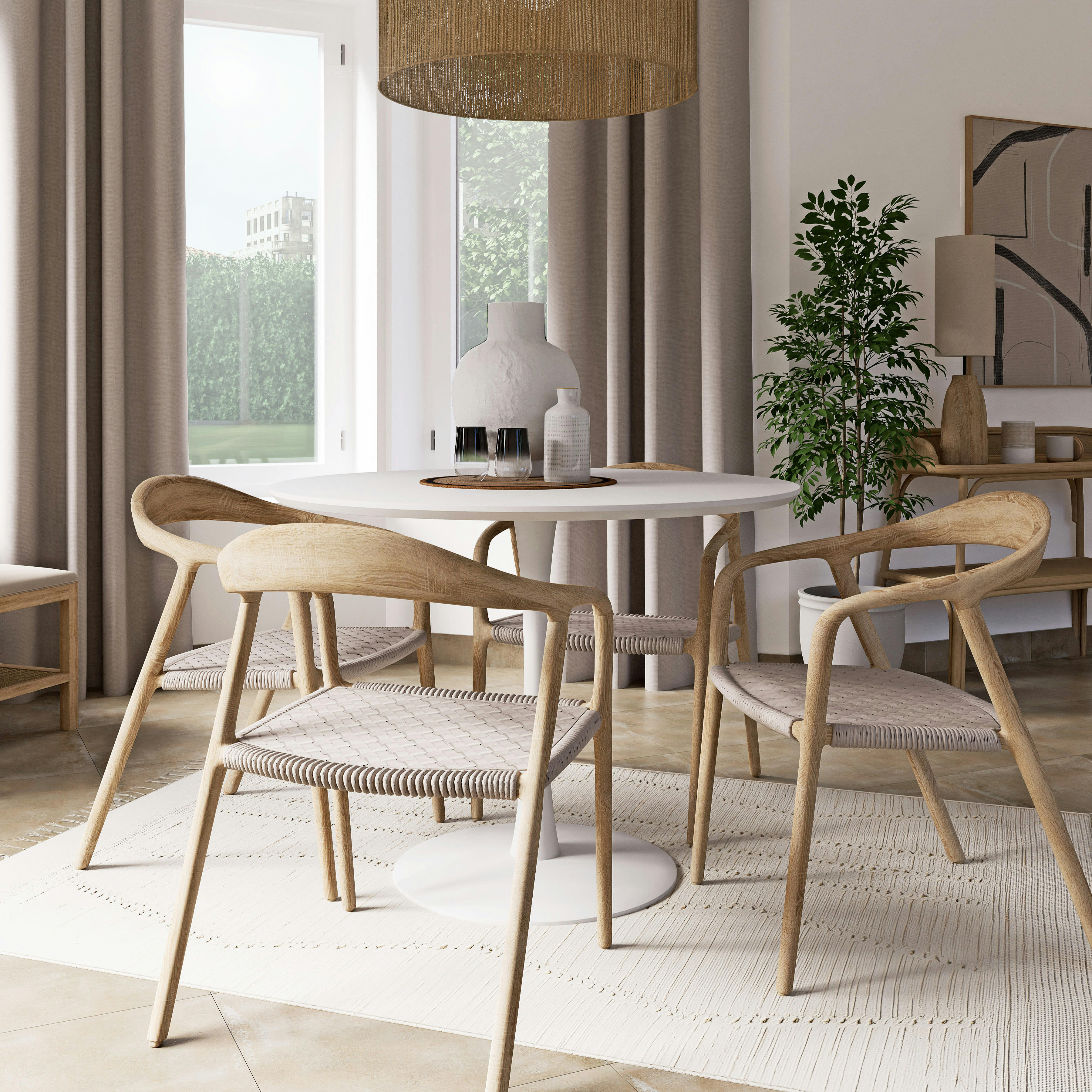 Circle - Table à manger ronde blanche 4/5 personnes D100