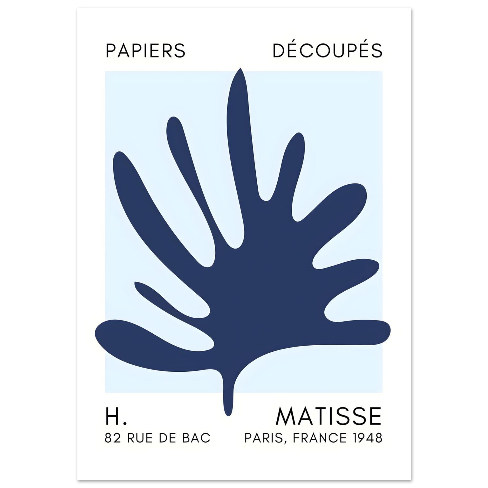 Artfulprints Poster Matisse – Coral drift navy blue I  - A4 21x29.7 cm - Blauw