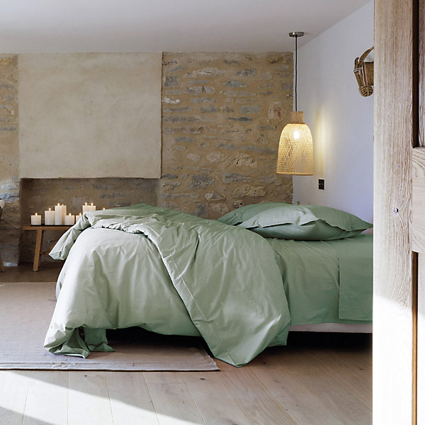 Housse de couette uni 240x220 cm percale de coton MANOIR vert Lichen