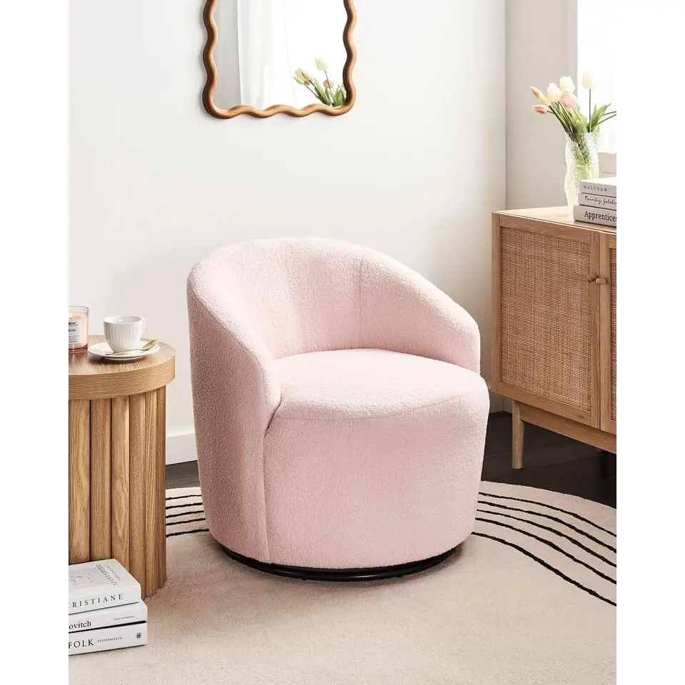 DAVIK - Fauteuil - Pastelroze - Boucl&eacute;