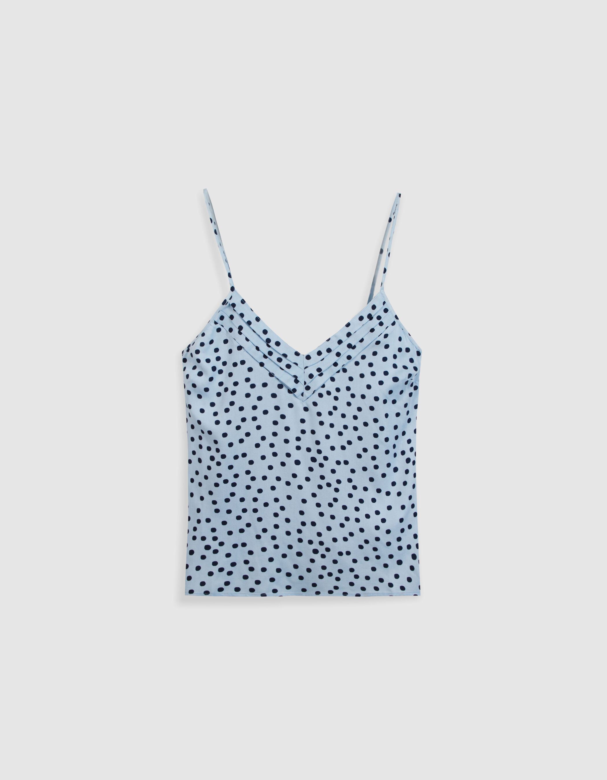 Top caraco fines bretelles bleu motif pois Femme