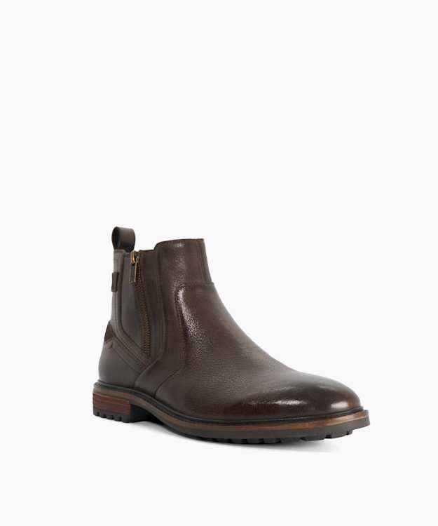 Scouter Dark Brown - Leather Zip-Detail Ankle Boots
