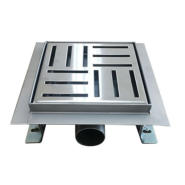 Caniveau de douche carré motif quadrillé DOMEO 20 x 20 cm siphon anti-odeurs, drainage 36l/min, h. réglable SANIVERRE