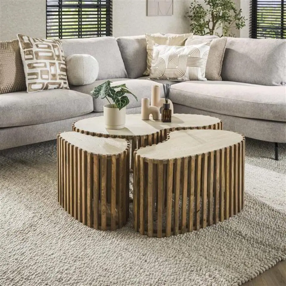 Hoyz Collection - Salontafel Set-3 Niervorm Nuovo Travertin - Mango