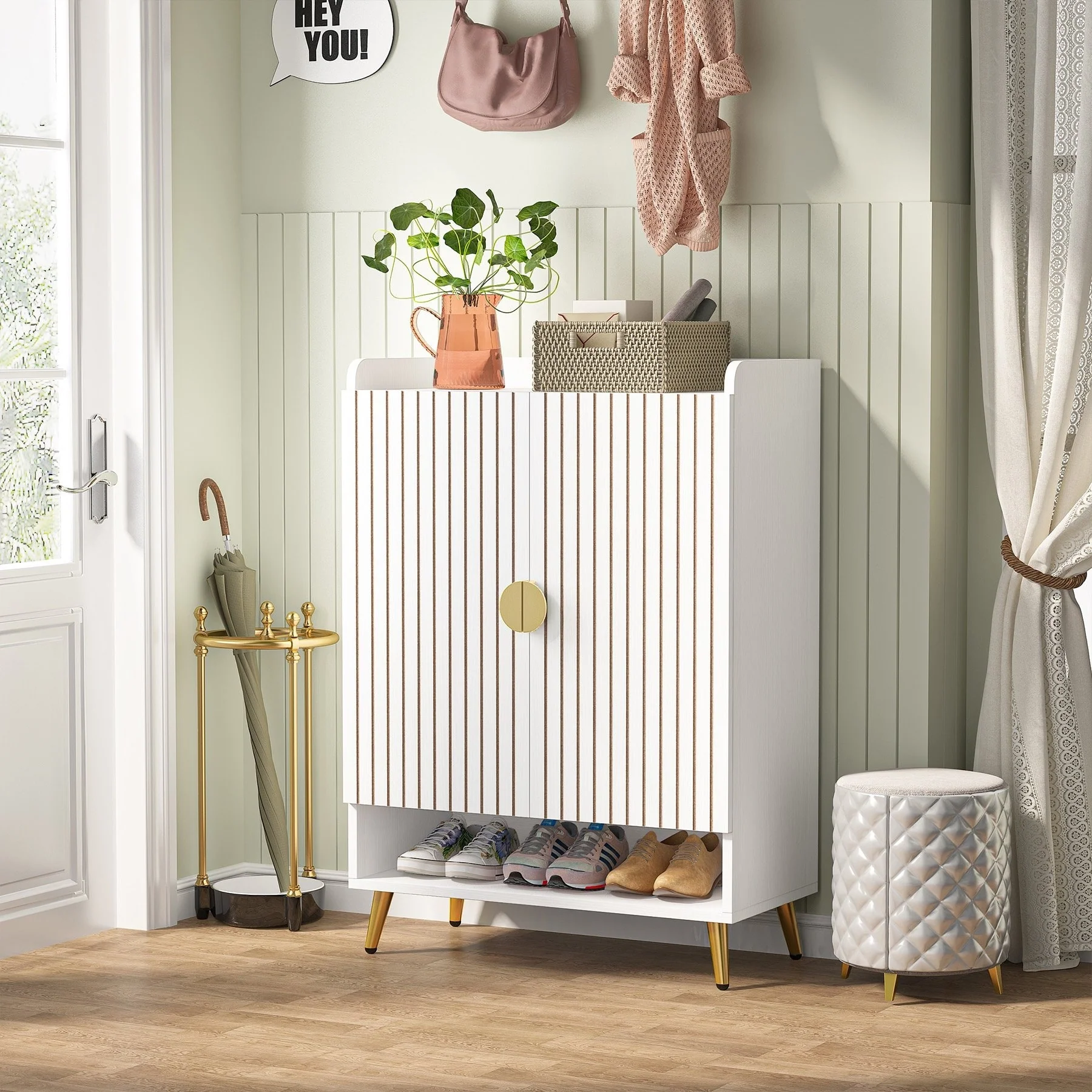 Shoe Cabinet with Doors, Entryway Shoe Storage Cabinet with Adjustable Shelves - 29.6 L x 13.8 D x 43.3 H