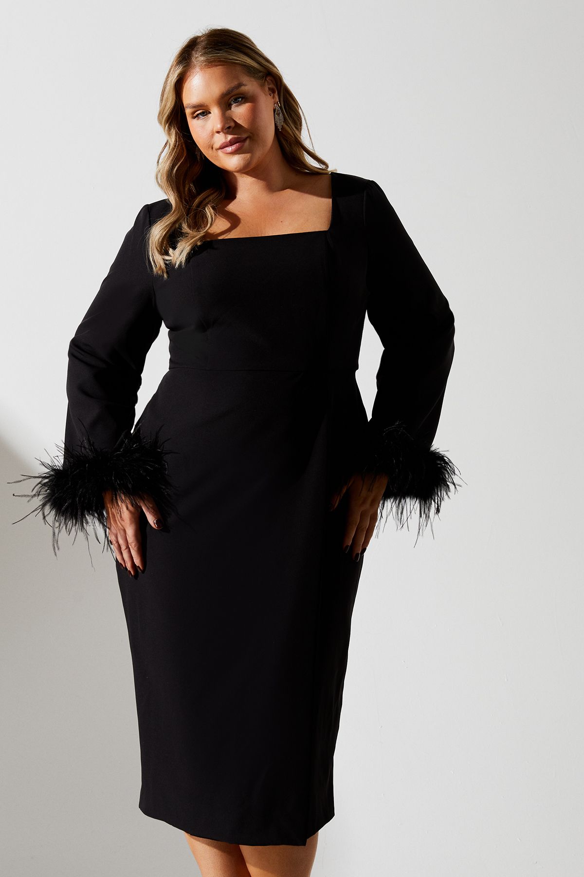Coast Plus Feather Cuff Long Sleeve Pencil Dress