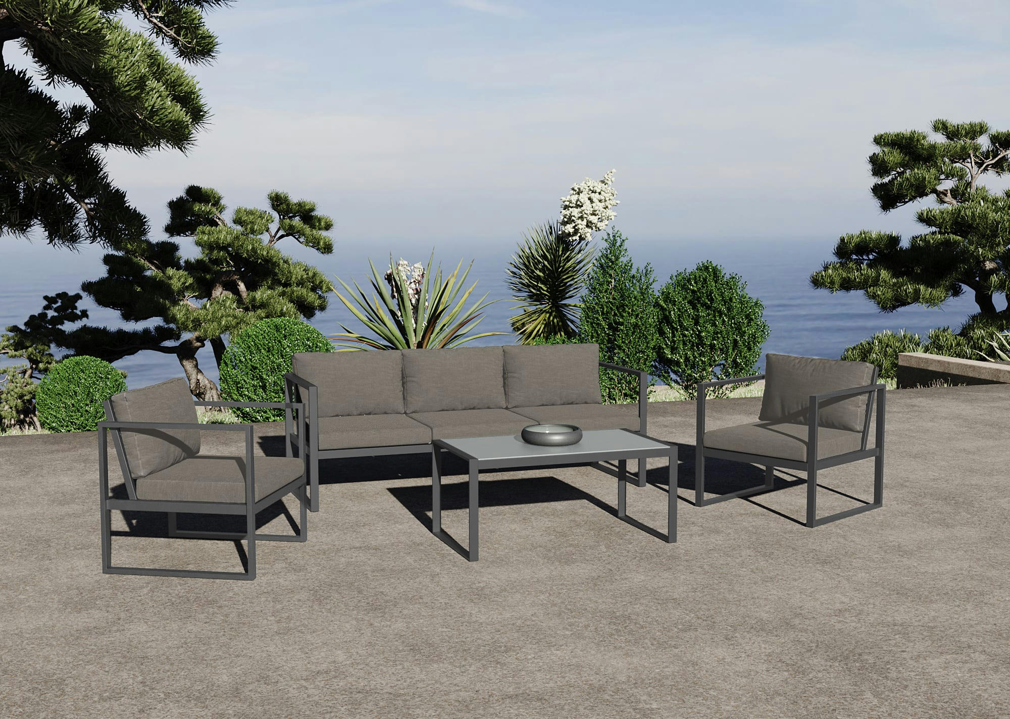 STRONG - Salon 5 personnes structure en aluminium et havane beige