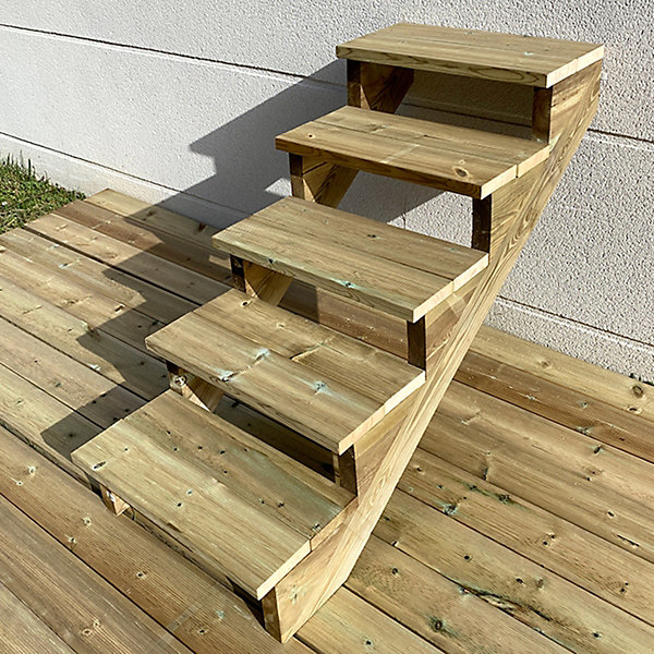 BERLIN Escalier extérieur bois 5 marches H 88cm L-60cm - sans contre marche