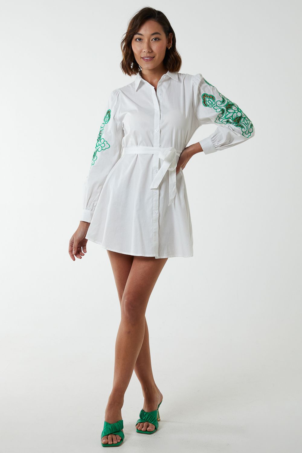 Blue Vanilla Embroidered Sleeve Cut Out Tunic Shirt