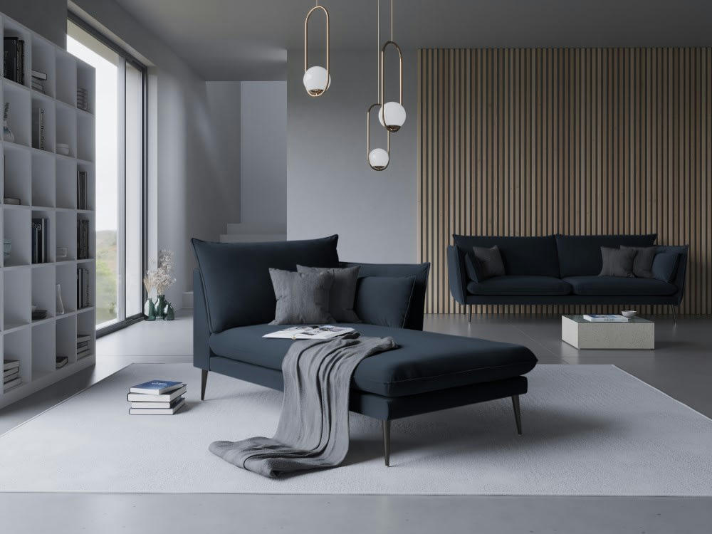 AGATE - Méridienne en velours bleu foncé