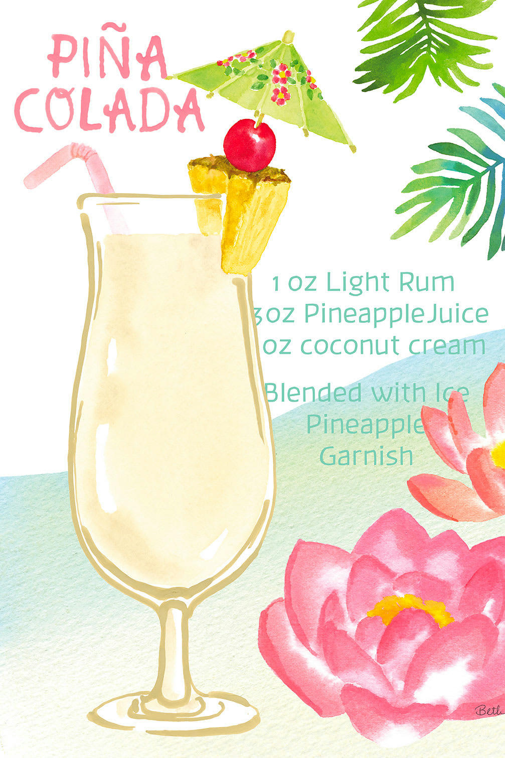 - Tableau Pina colada en aquarelle imprimé sur toile 80x120cm