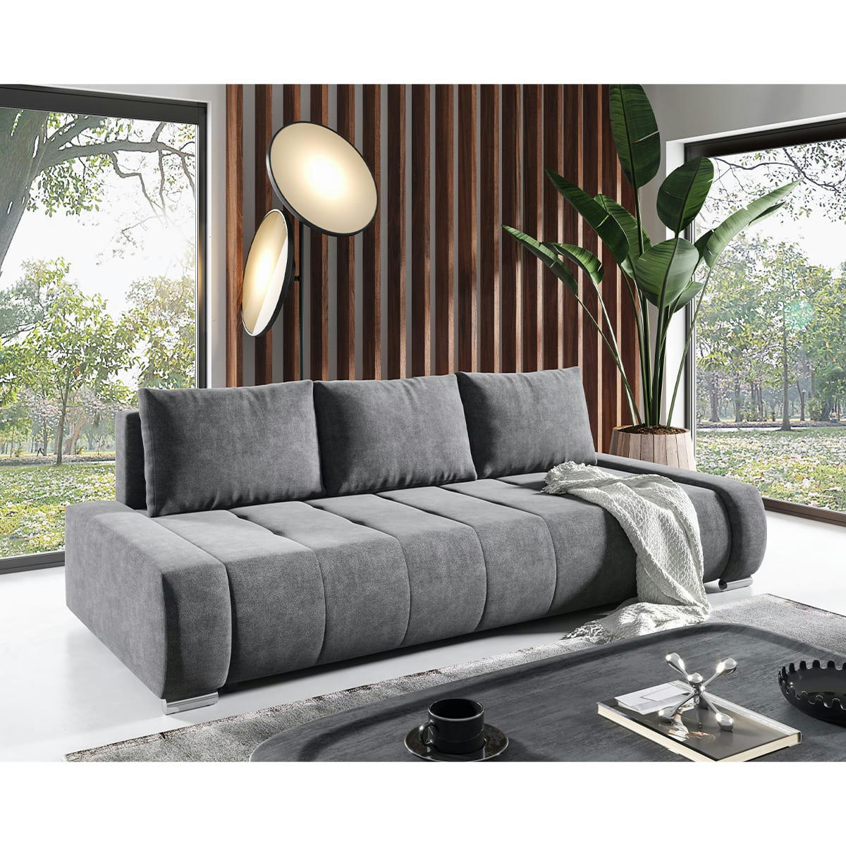 - Canapé convertible 3 places gris