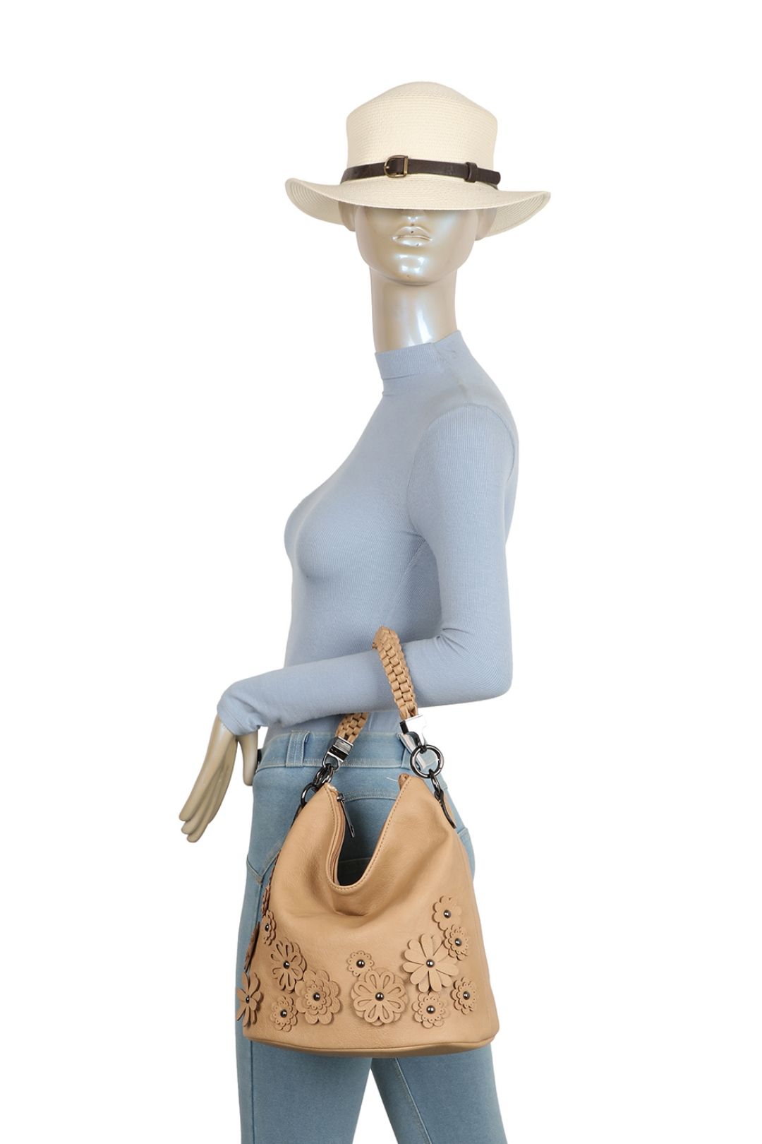Fontanella Fashion Trous Flower PU Leather Shoulder Bag with Braided Handle