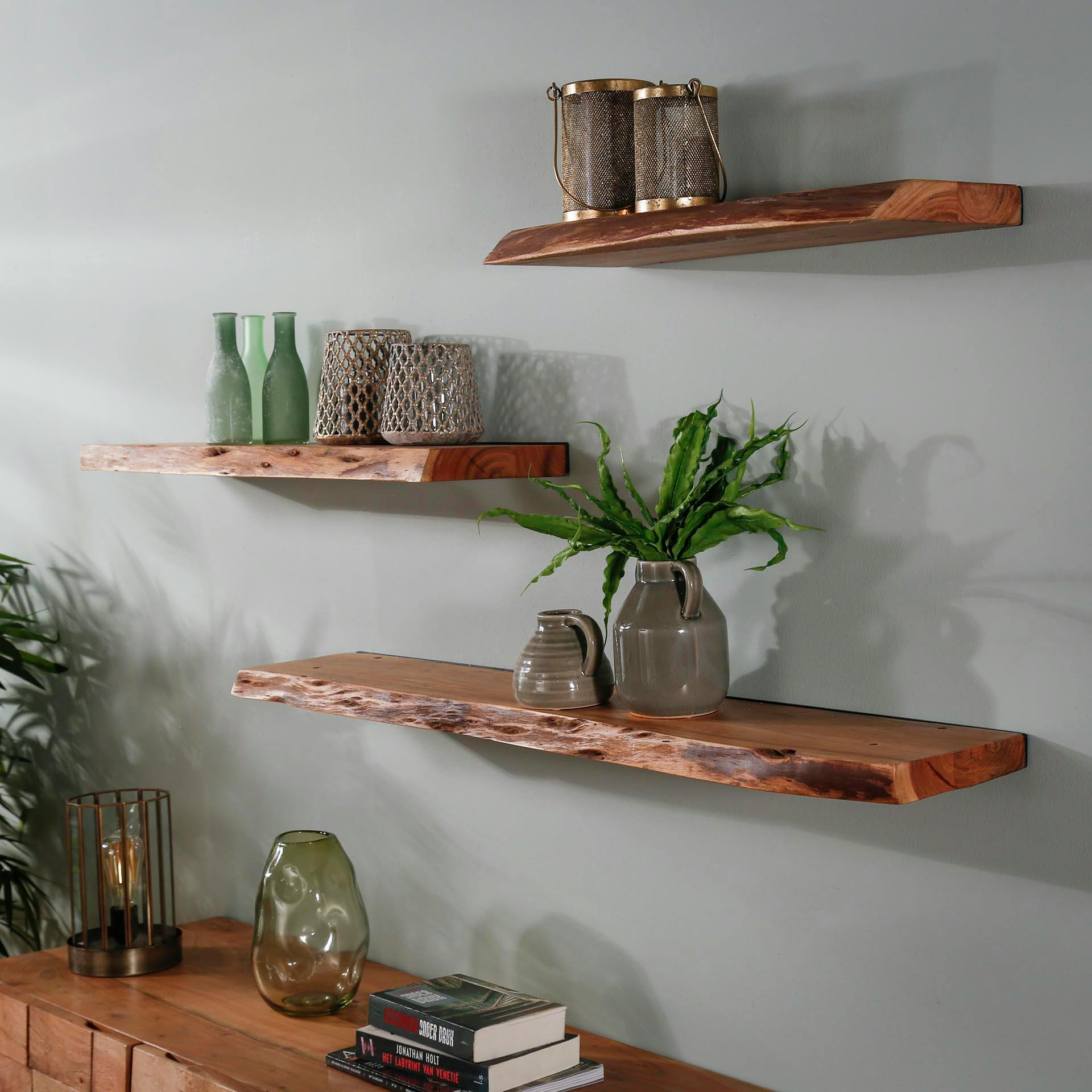 Etagère murale bois massif bordure naturelle 90 cm MELBOURNE