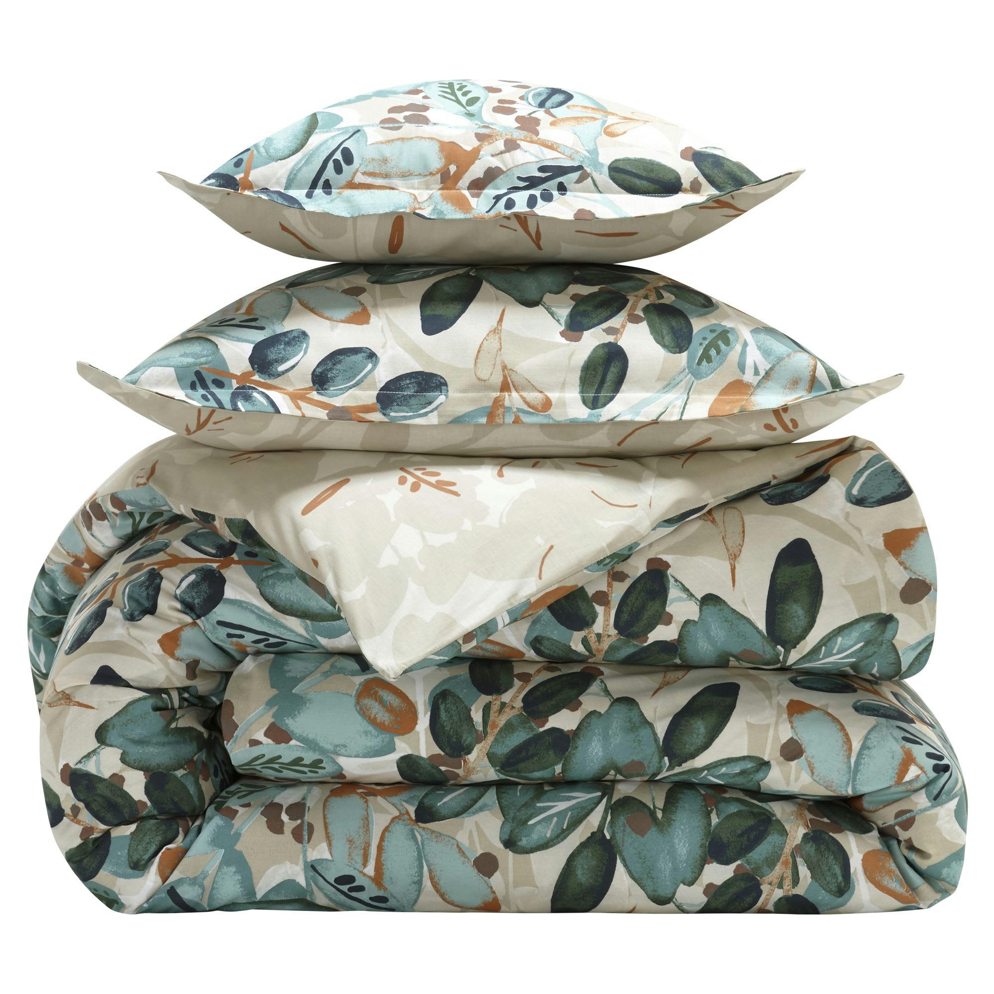 ROSELIERE - Housse de couette 240x220 bleu vert en coton