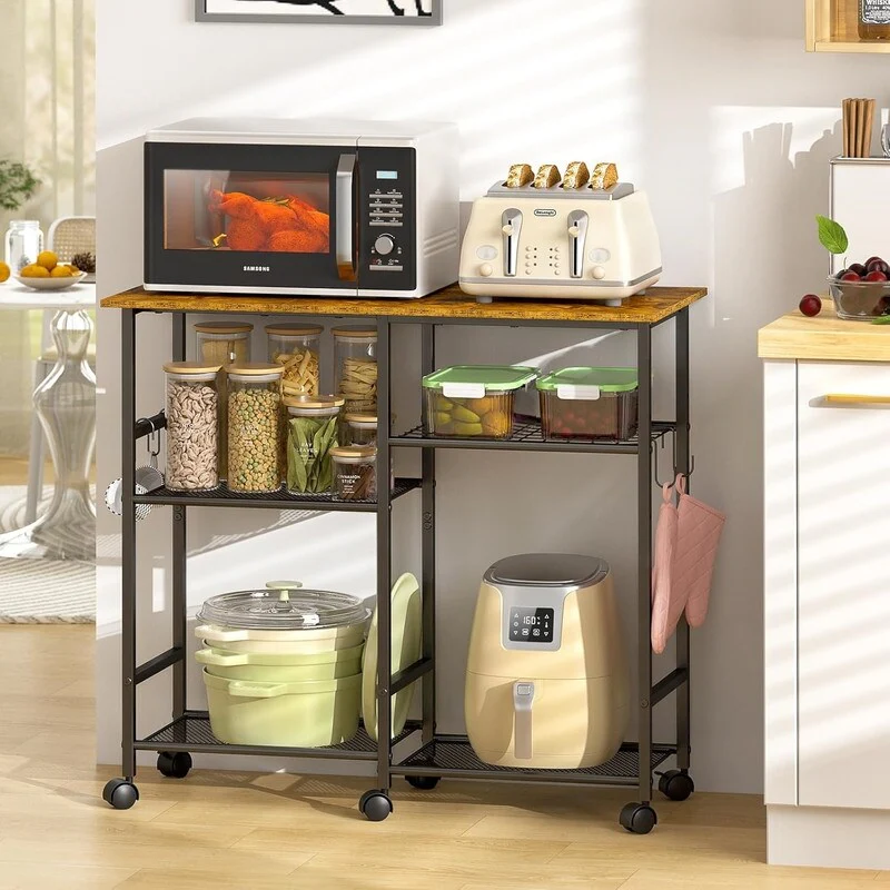 Kitchen Microwave Cart, Adjustable Shelf, Coffee Bar Stand Kitchen Baker's Rack with Wheels Rolling Storage Cart Organizer Shelf