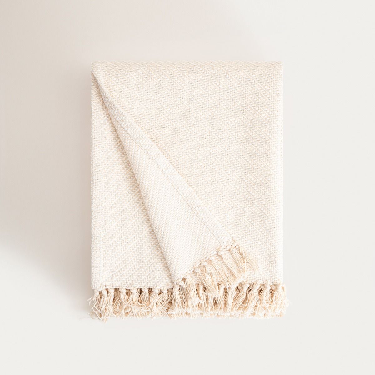 Pled bawełniany MORRIS ecru z frędzlami 130x170 cm