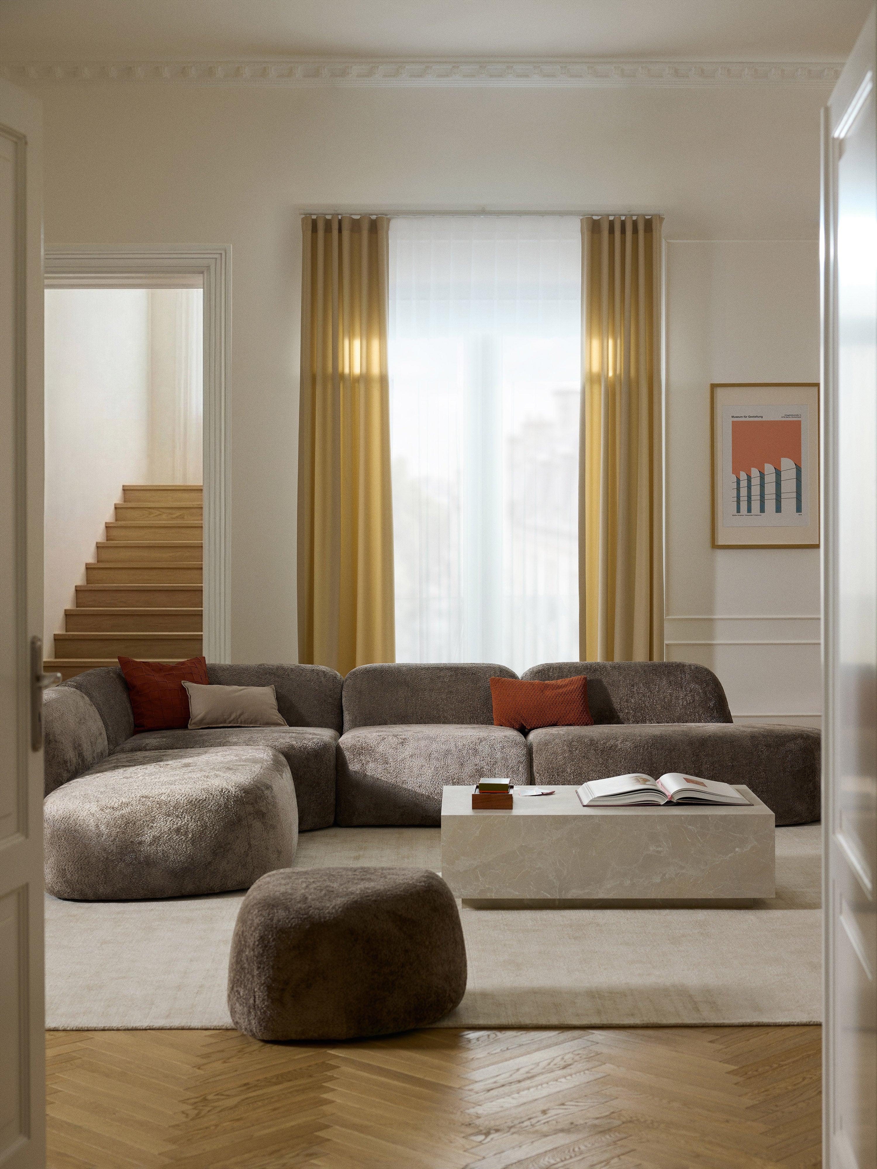 Modulares XL-Ecksofa Wolke (4-Sitzer) aus Teddy-Bouclé mit Chaiselongue-Enden