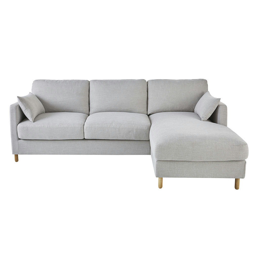 Julian - Canapé d'angle droit convertible 5 places gris clair, matelas 14 cm