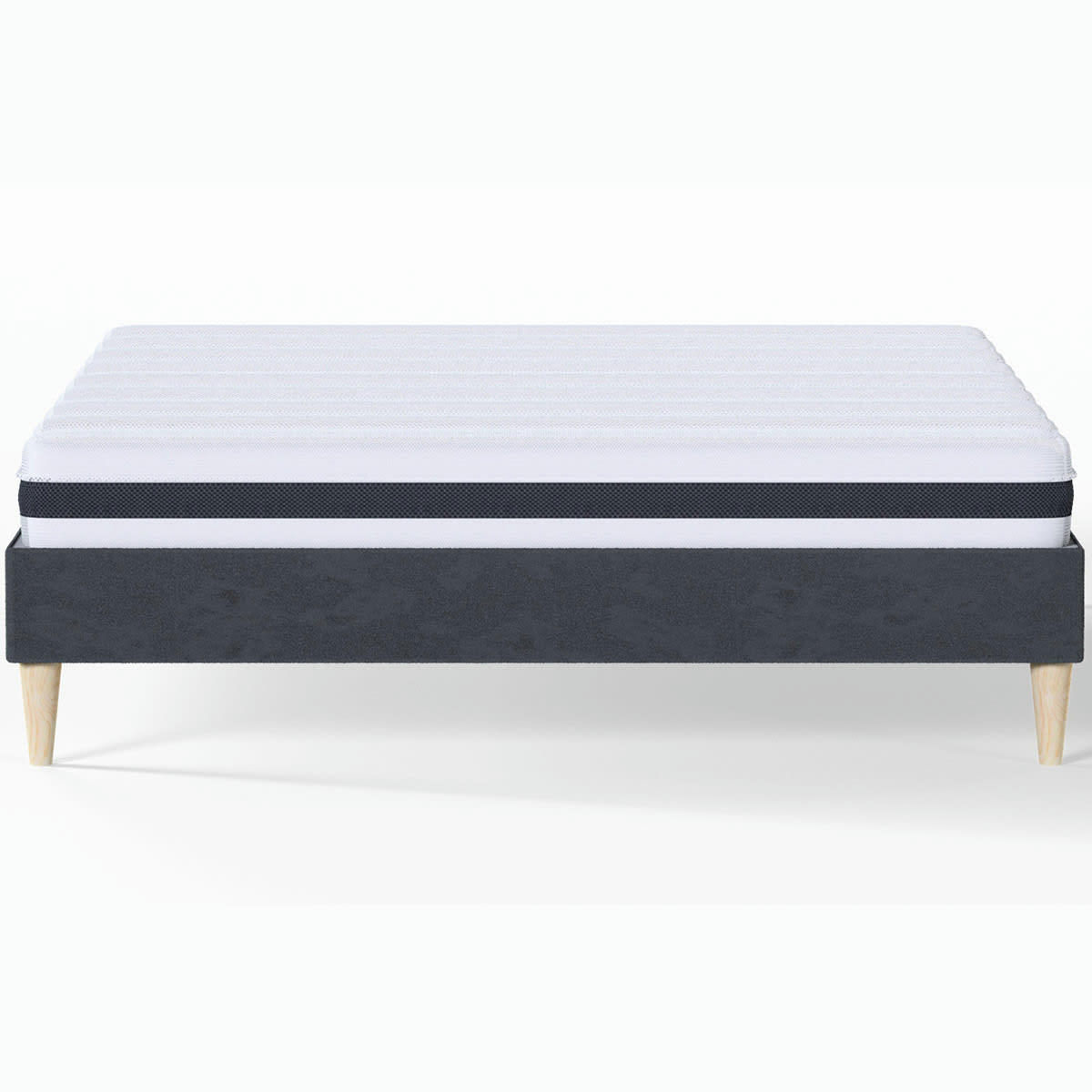 HYGIOSPRING & DINA - Pack lit 140x190 en velours anthracite + Matelas ressorts et Mousse HR