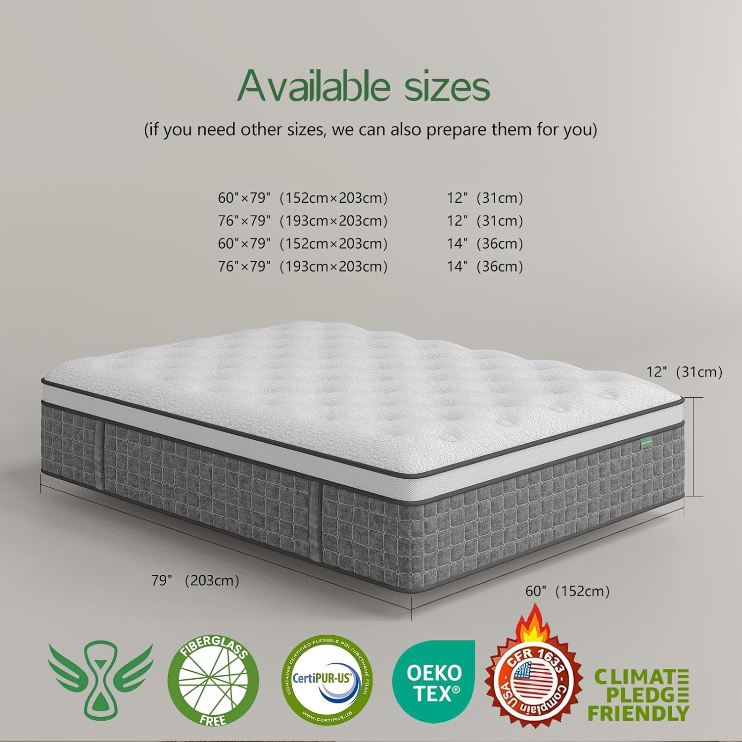King Size Mattress, Medium Firm 12 Inch Hybrid Mattress King Size in a Box - Memory Foam & Pocket Springs for Back Pain Relief, Fiberglass Free, Motion Isolation, CertiPUR-US & OEKO-TEX Certified