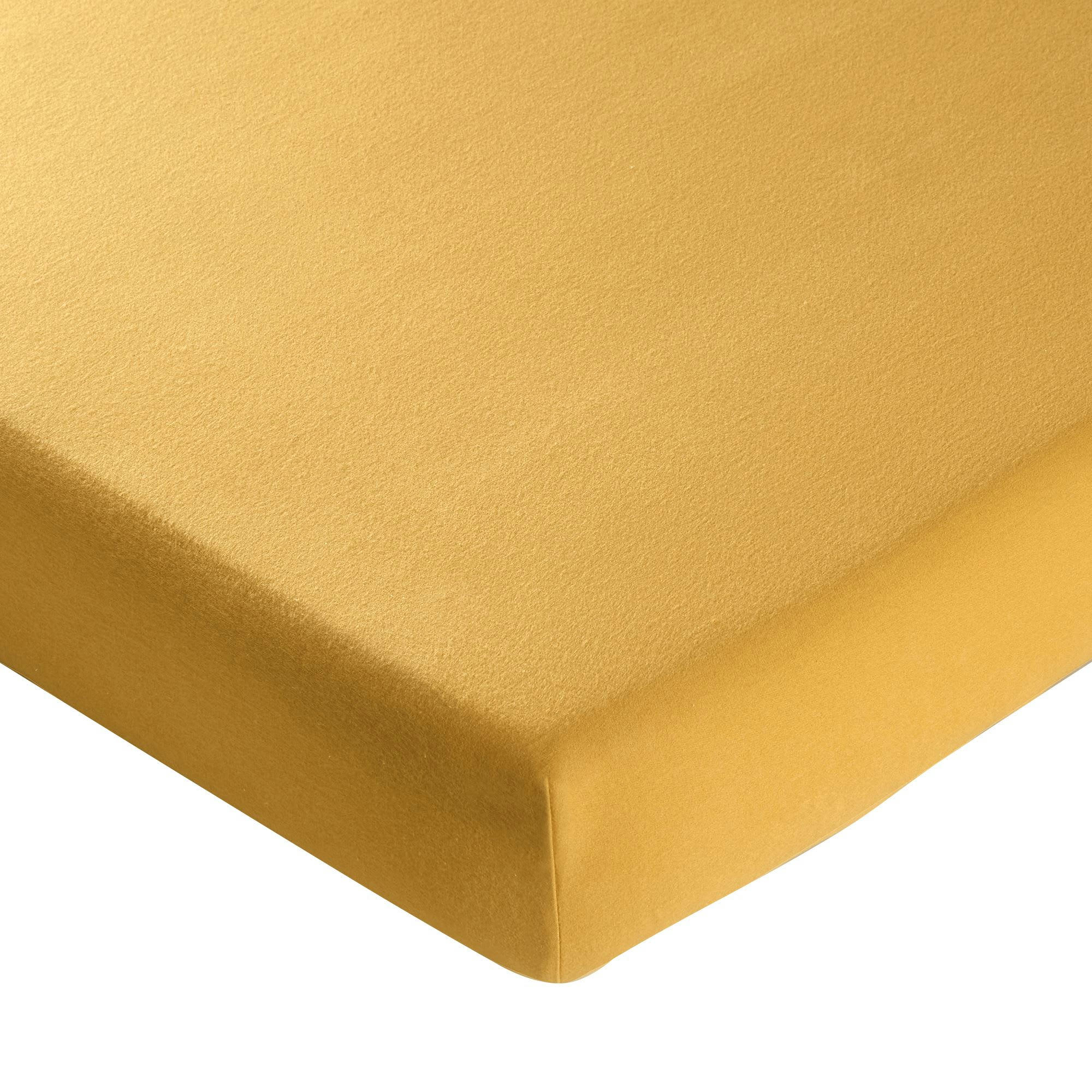FLANELLE UNIE - Drap-housse 90x200x28 jaune soleil en coton