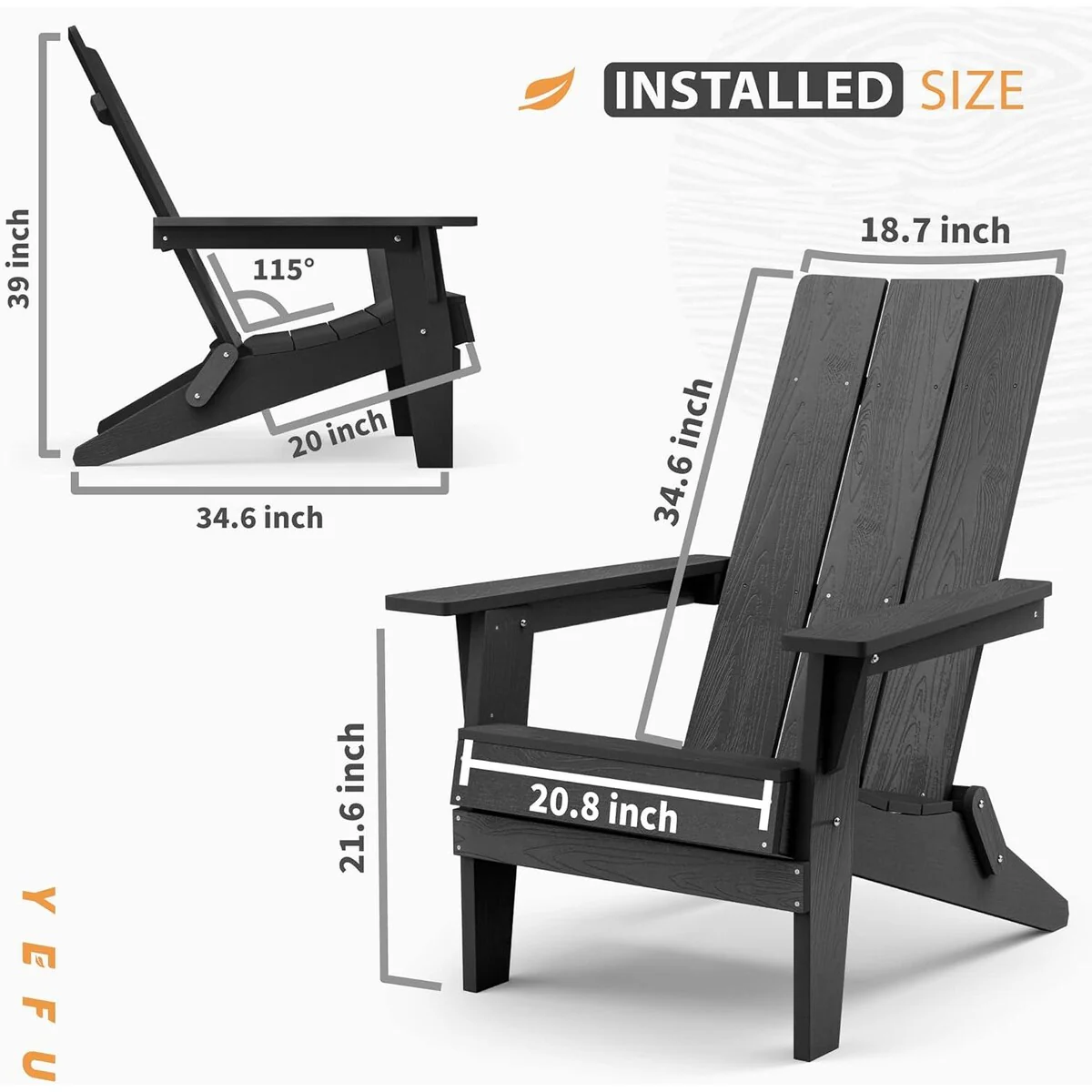 WINSOON Modern Folding Adirondack Chair Outdoor Garden Patio Chair
