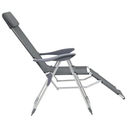 NNEVL Folding Camping Chairs with Footrests 2 pcs Grey Textilene