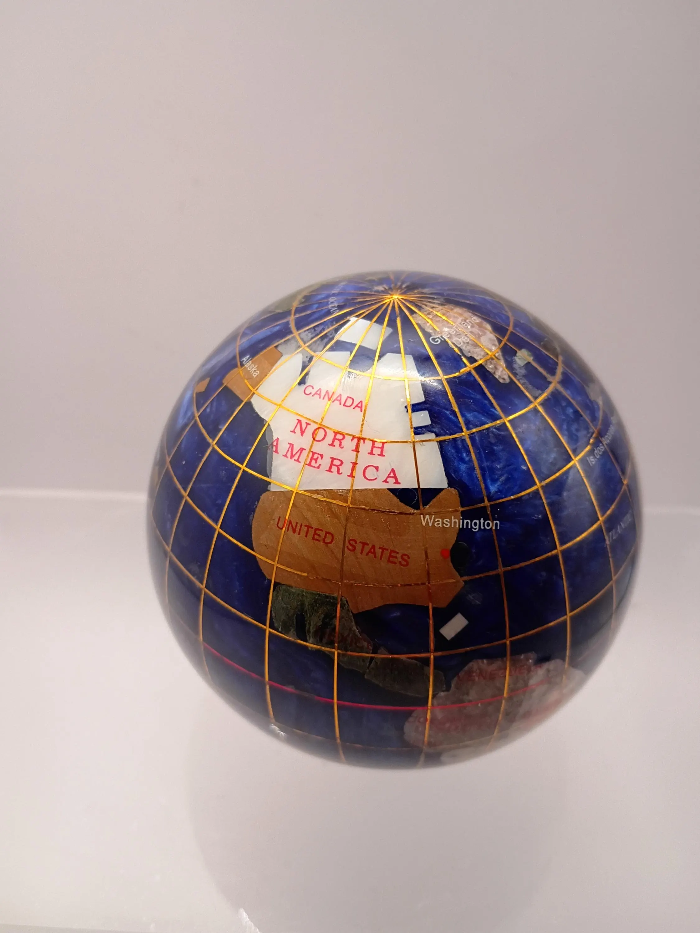 Vintage World Globe Paperweight – Blue and Gold Desk Decor