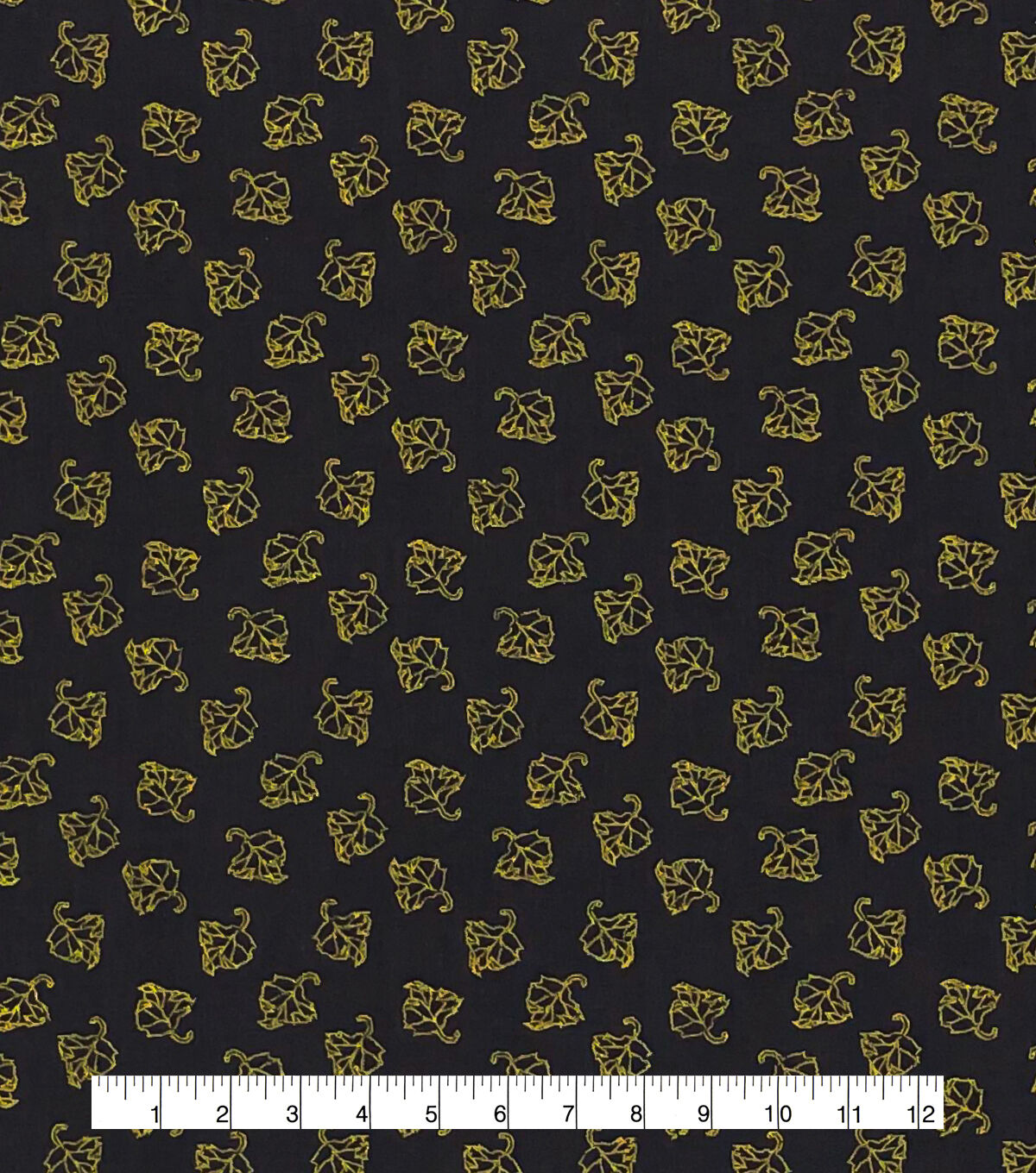 Outline Leaves Gray Harvest Metallic Cotton Fabric