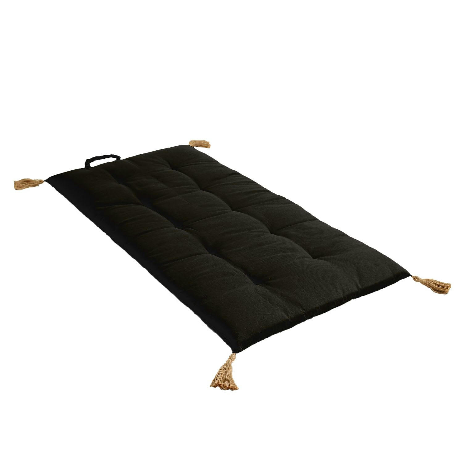 PANAMA - Futon repliable avec pompons en jute noir