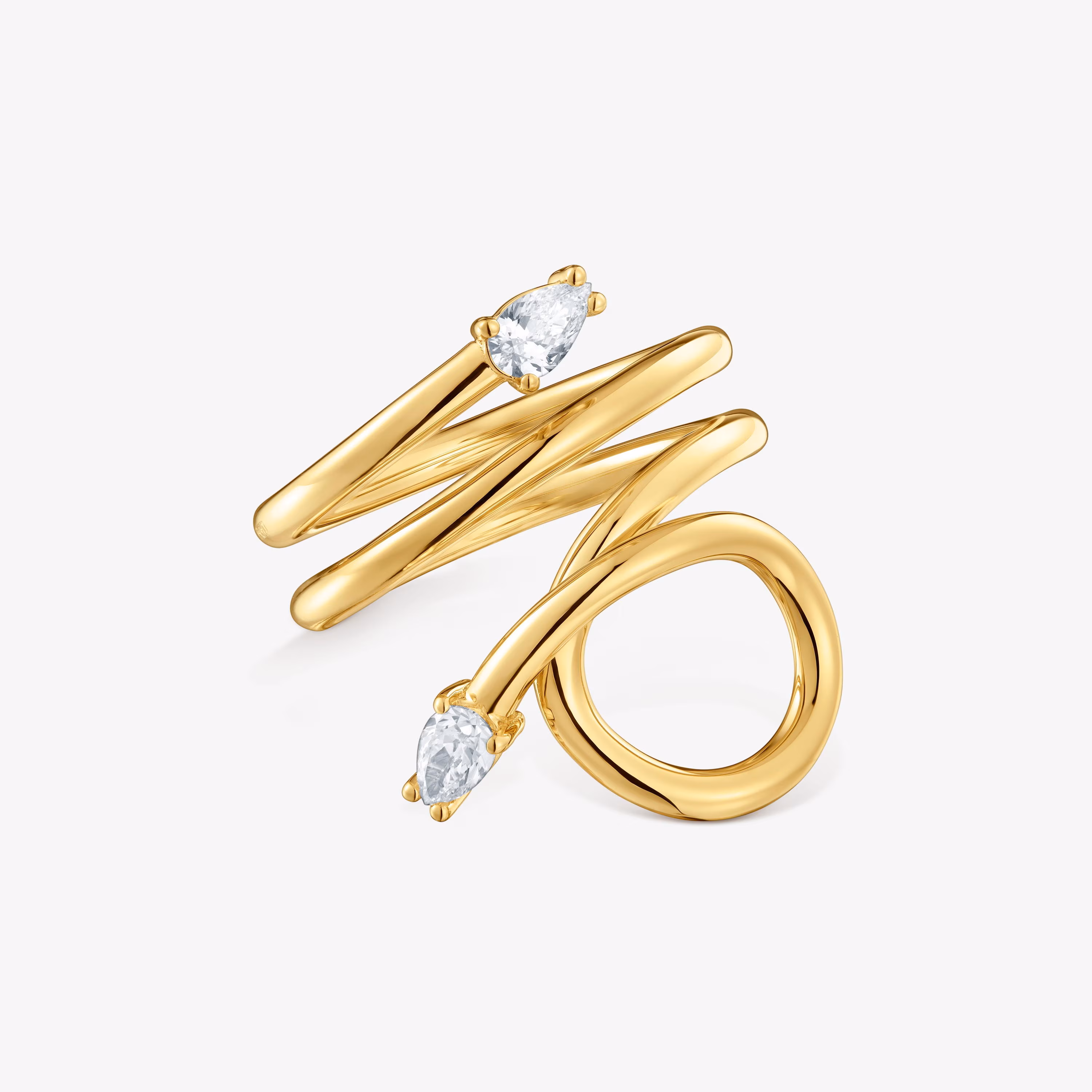 Anillo espiral con baño de oro 18 kt sobre plata y diamantes creados en laboratorio Lio LGD