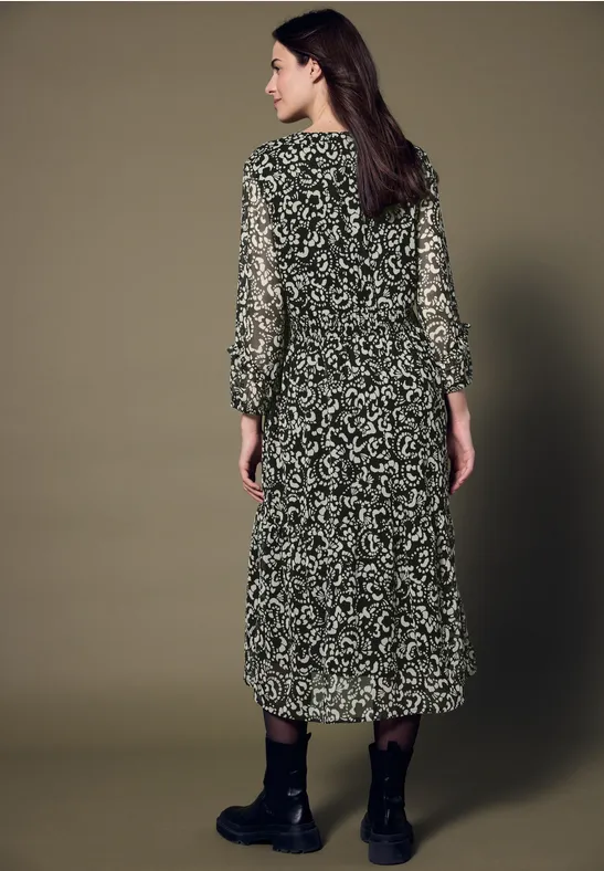 Chiffon Midi-Kleid mit Print