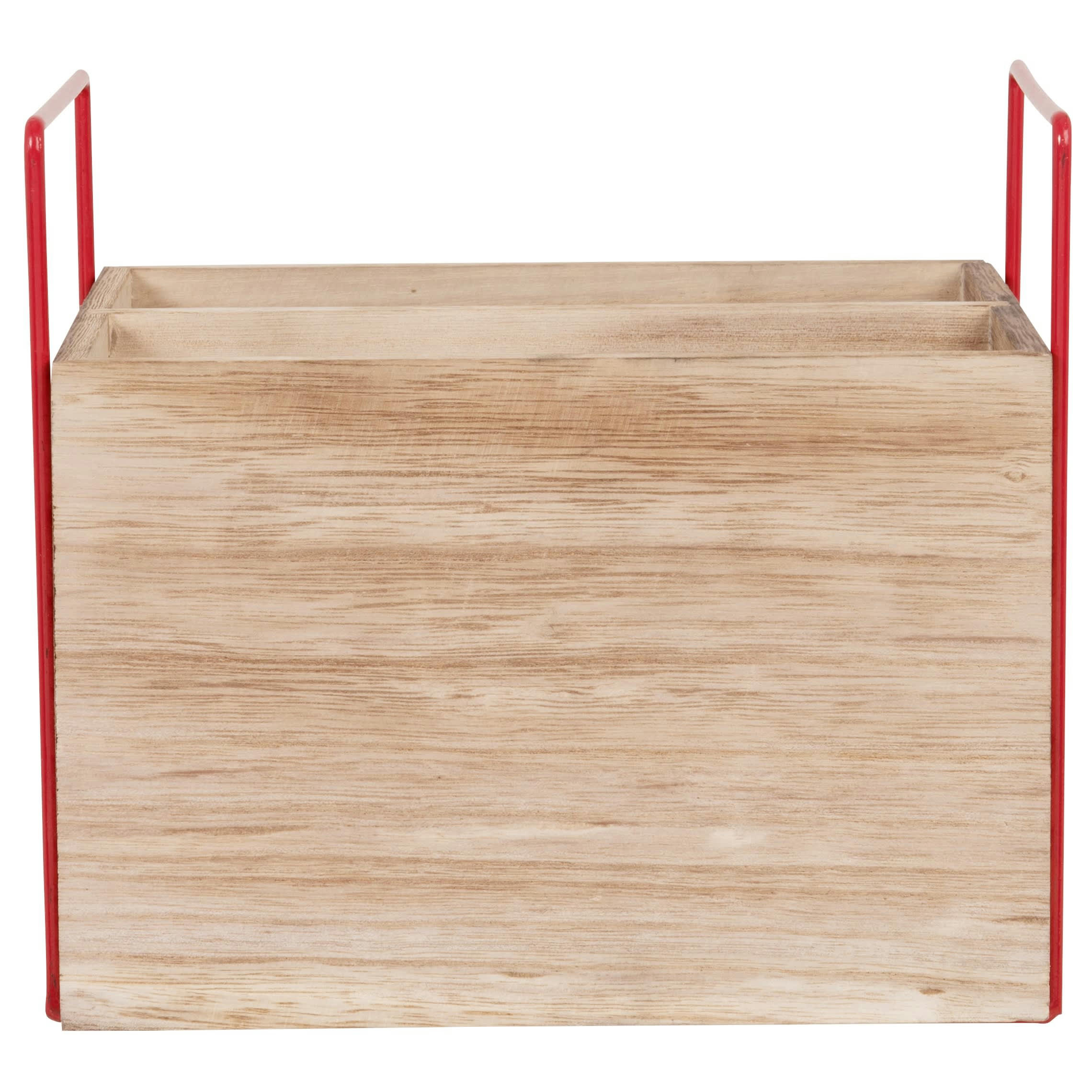 SOLINE - Caisse de rangement en bois de paulownia et fer recyclé rouge