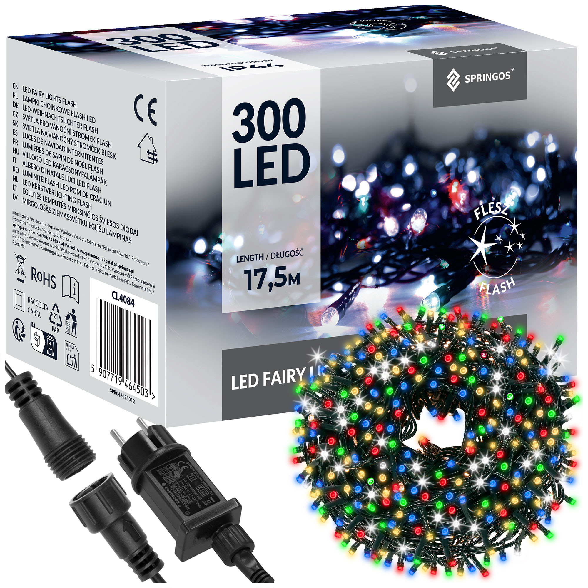 Lampki choinkowe 300 LED 15 m multikolor   flash zewnętrzne