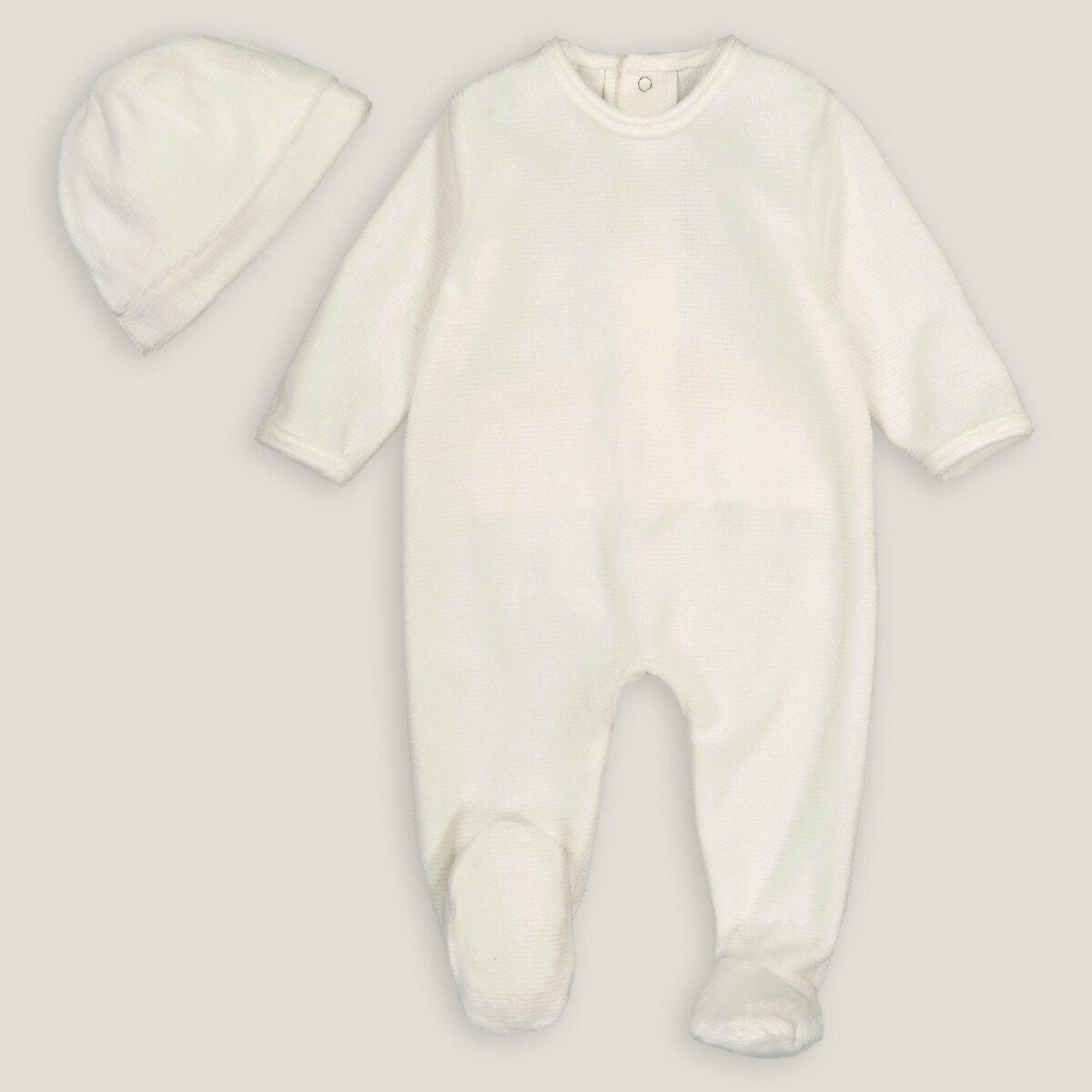 Pyjama 1 pièce naissance en velours + bonnet