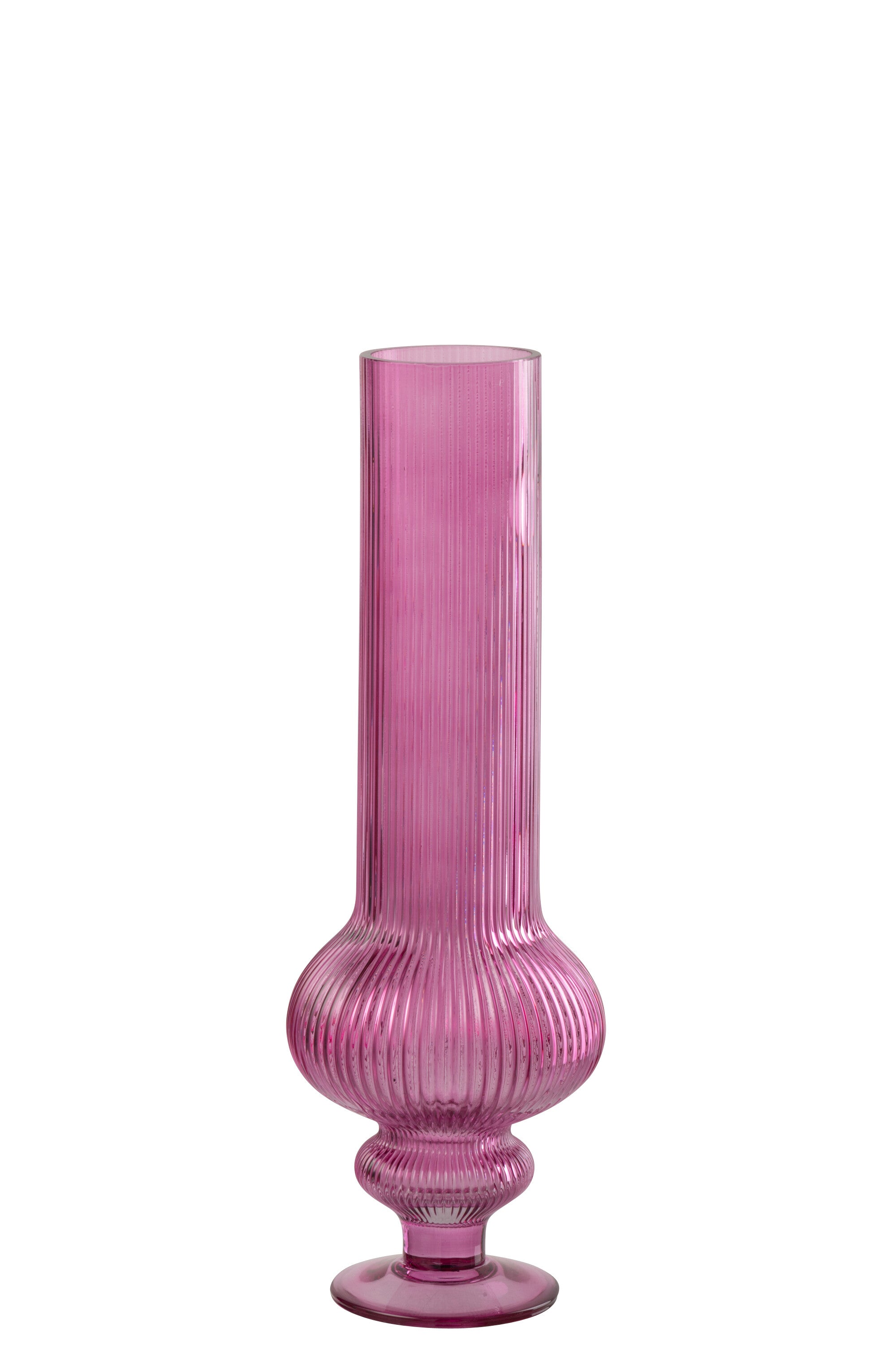 J-Line vaas Ada Geribbeld - glas - fuchsia - medium