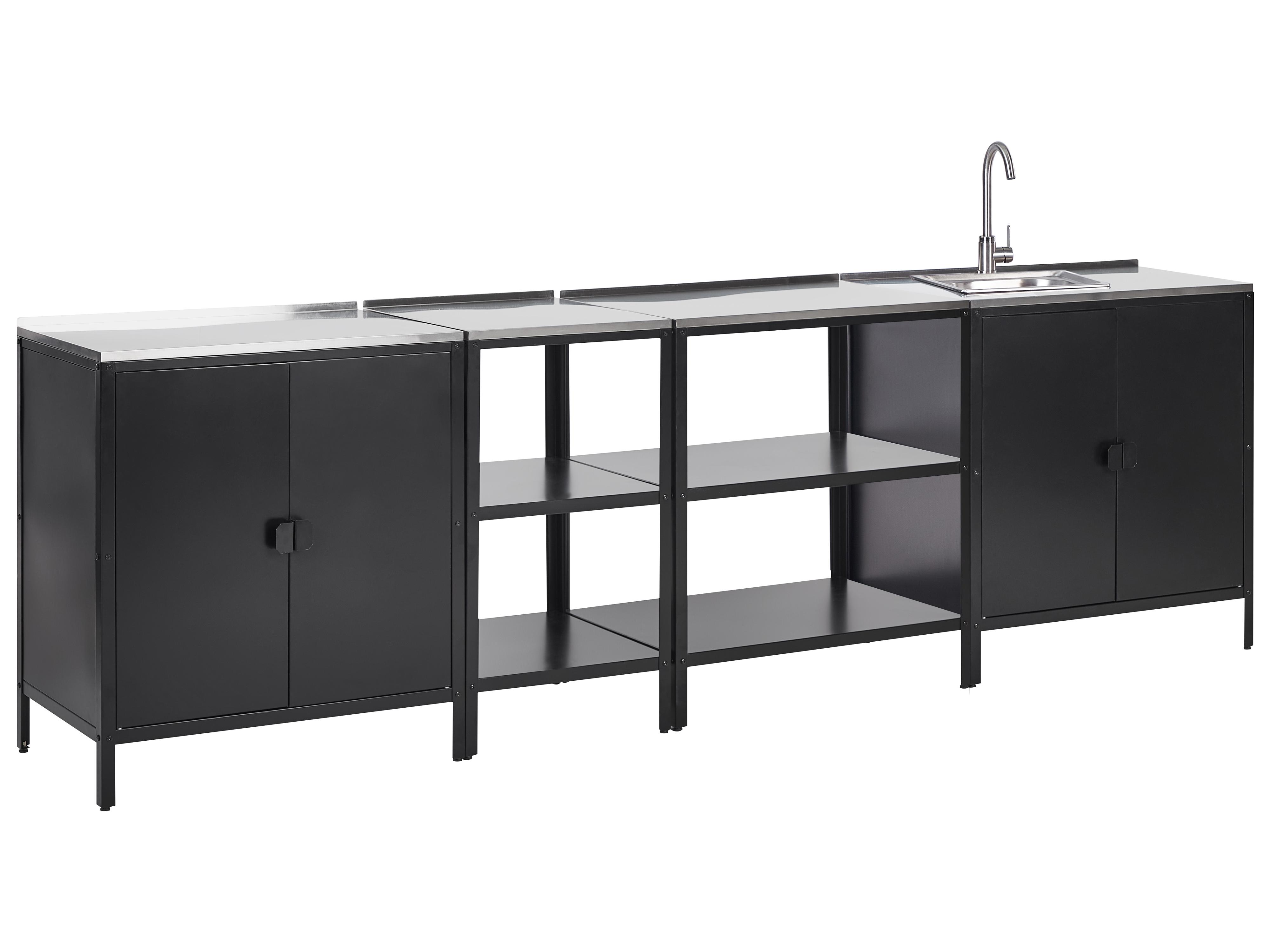 4 Piece Outdoor Kitchen Set with Sink VILAMA Metal Black
