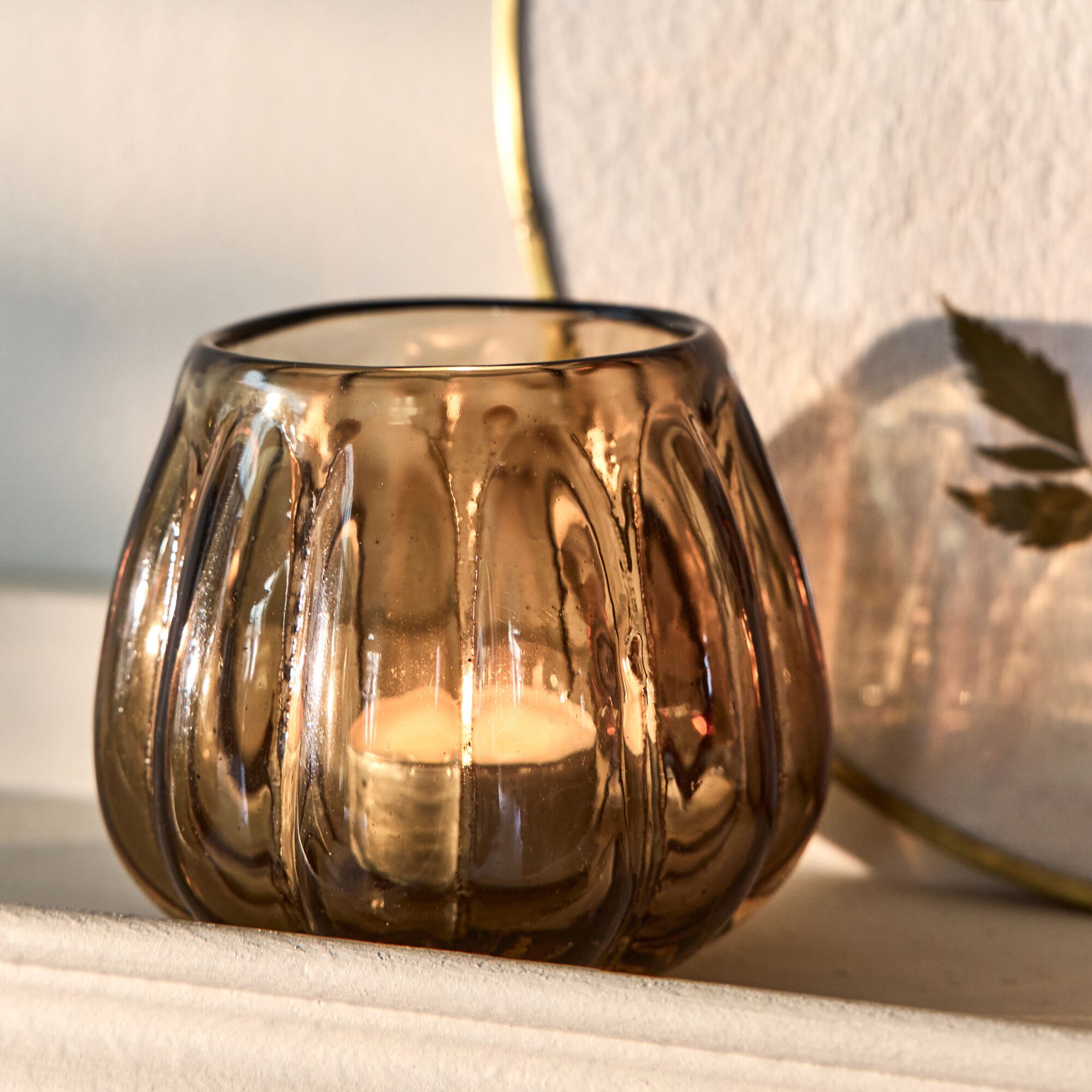 SOLINE - Photophore en verre D9cm - brun ombre