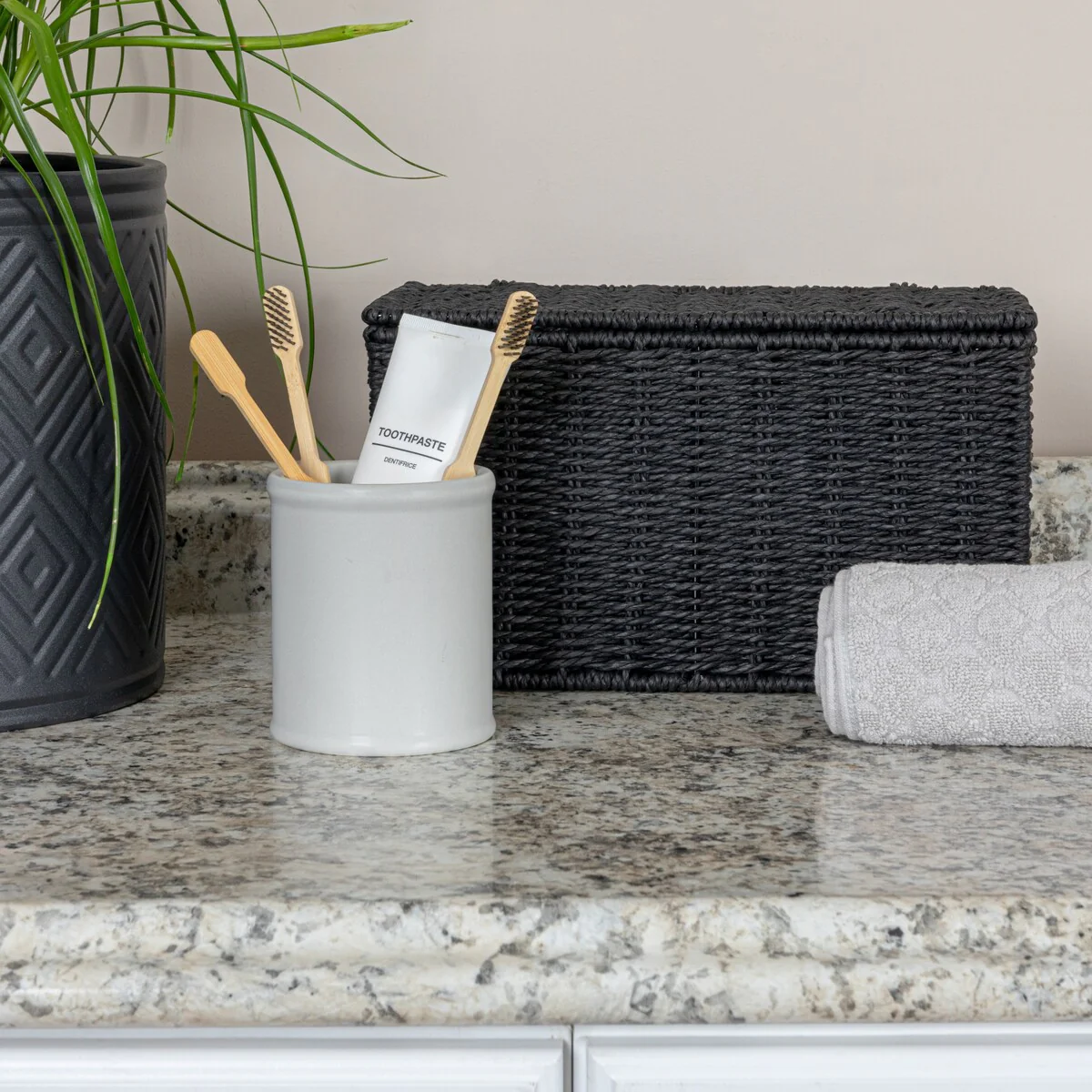 Household Essentials Handwoven Paper Rope Wicker Basket with Lid - 11.8L x 6.3W x 6.7H